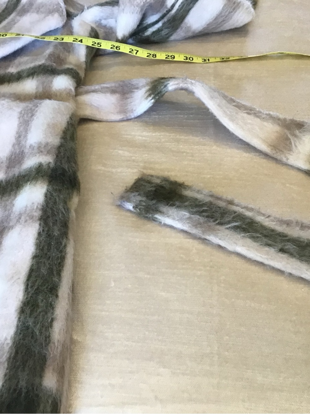 Cozy Plaid Belted Mohair-Blend Coat in Cream & Olive - Picture 6 of 12